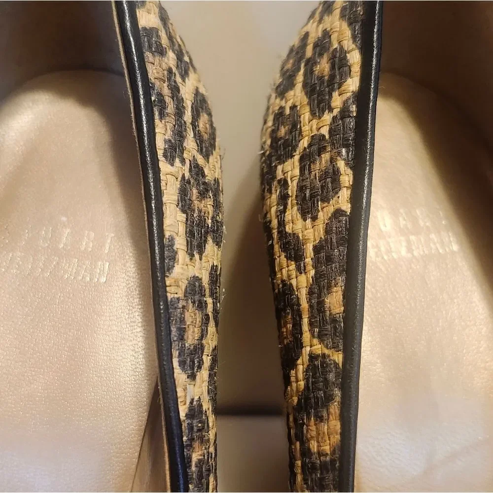 Stuart Weitzman Blk/TanLeopard Print Raffia Platform Wedge Pumps Sz.10 $395 EUC - Picture 5 of 8